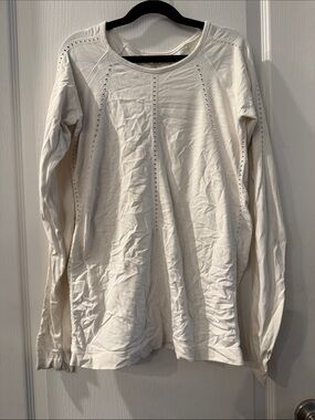 Athleta White Eyelet Long Sleeve Top